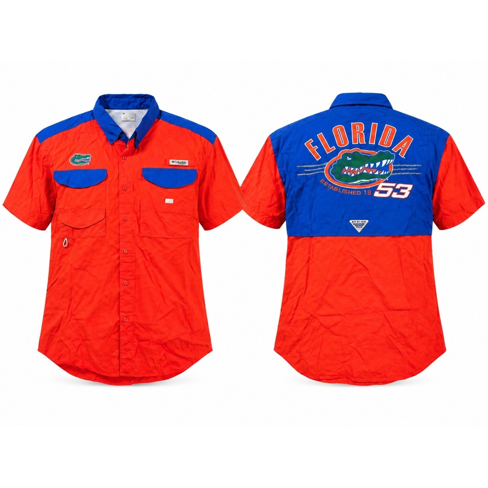 Columbia PFG Florida Gators Fishing Shirt Graphic Print Medium Short Sleeve